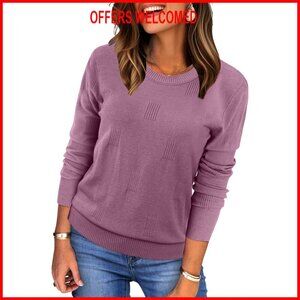 Lightweight Knit Pullover Sweater Crew Neck Long Sleeve Casual Top